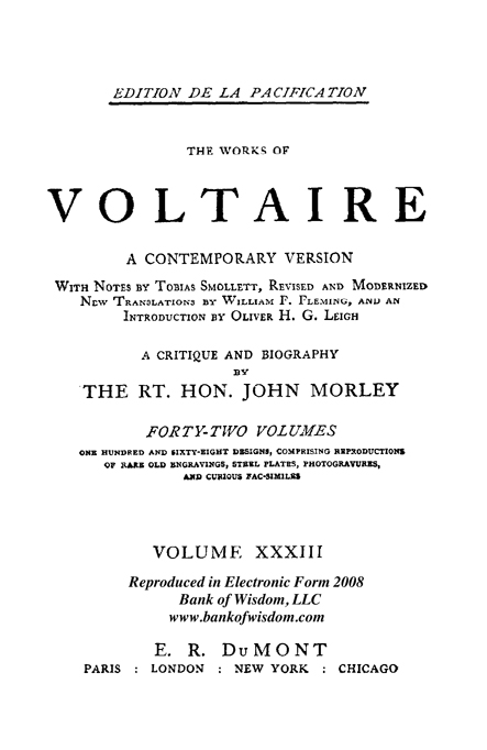 The Works of Voltaire, Vol. 33 of 42 vols + INDEX volume 43